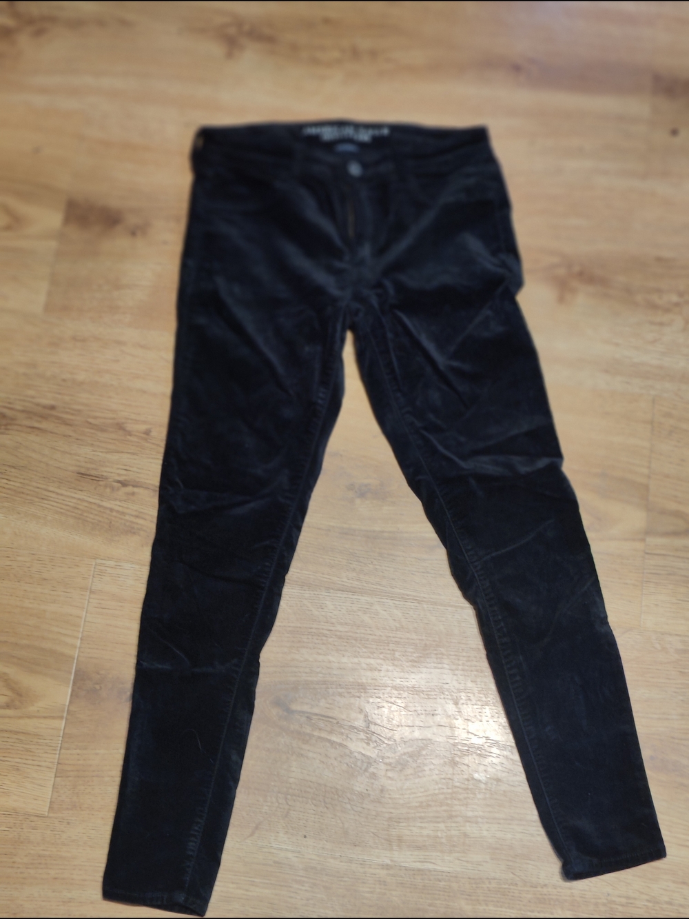 American Eagle Outfitters Black Velvet-Look Slim Pants